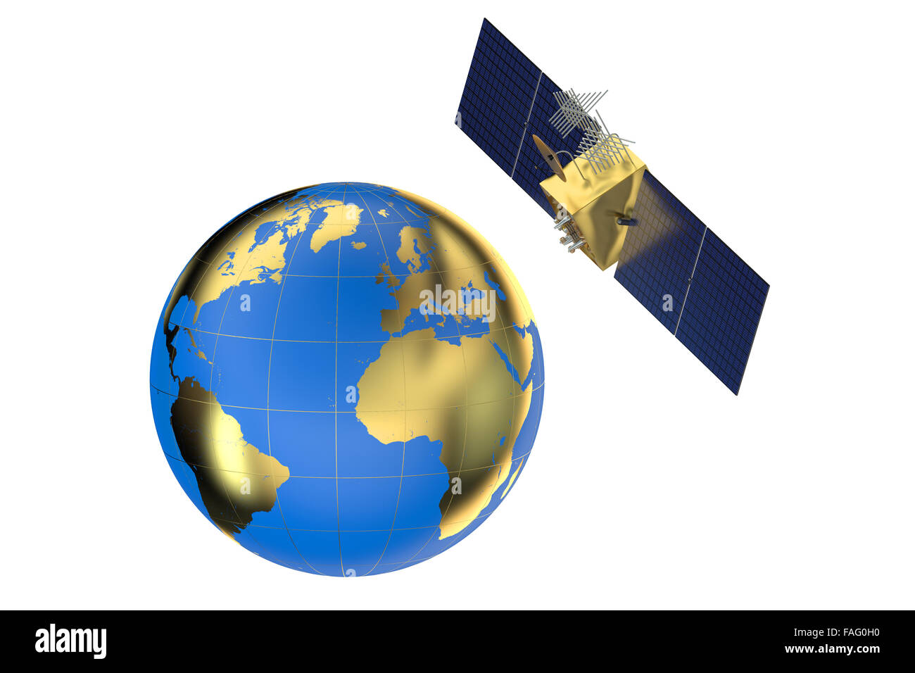 Satellite GPS e messa a terra isolata su sfondo bianco Foto Stock