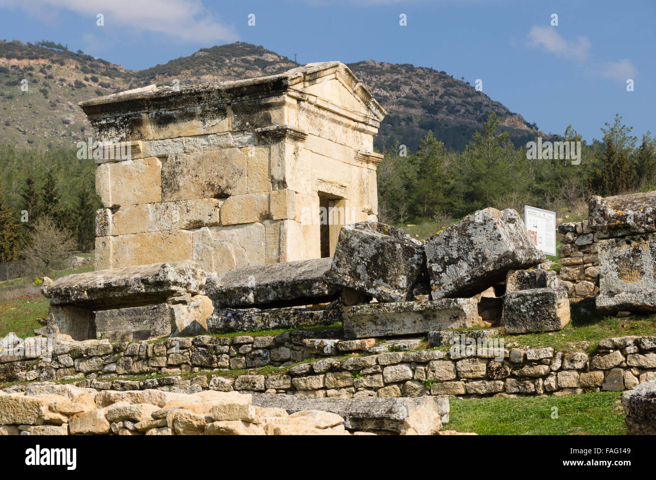 Turchia - VIAGGIO AD precoce periodo di tombe in pietra della Frigia necropoli di Hierapolis, Pammukale. Foto Stock