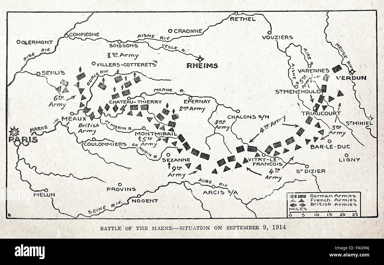 Battaglia della Marna - situazione al 9 settembre 1914. La prima guerra mondiale Foto Stock