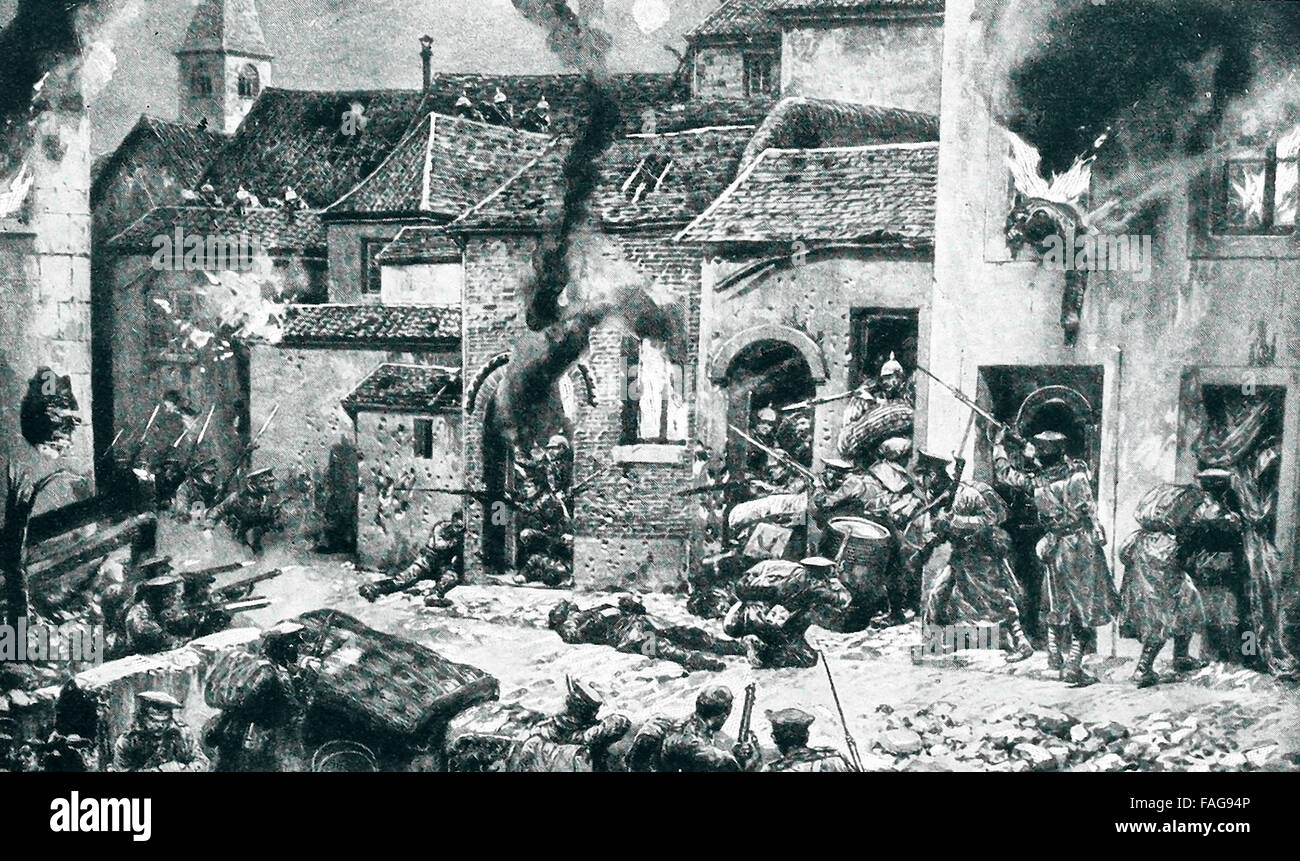 Combattimenti di casa in casa a Ypres, Belgio, dopo di chè ma una rovina. A causa della sua posizione strategica, alleati e tedeschi hanno combattuto ripetutamente per il suo possesso. La prima guerra mondiale Foto Stock
