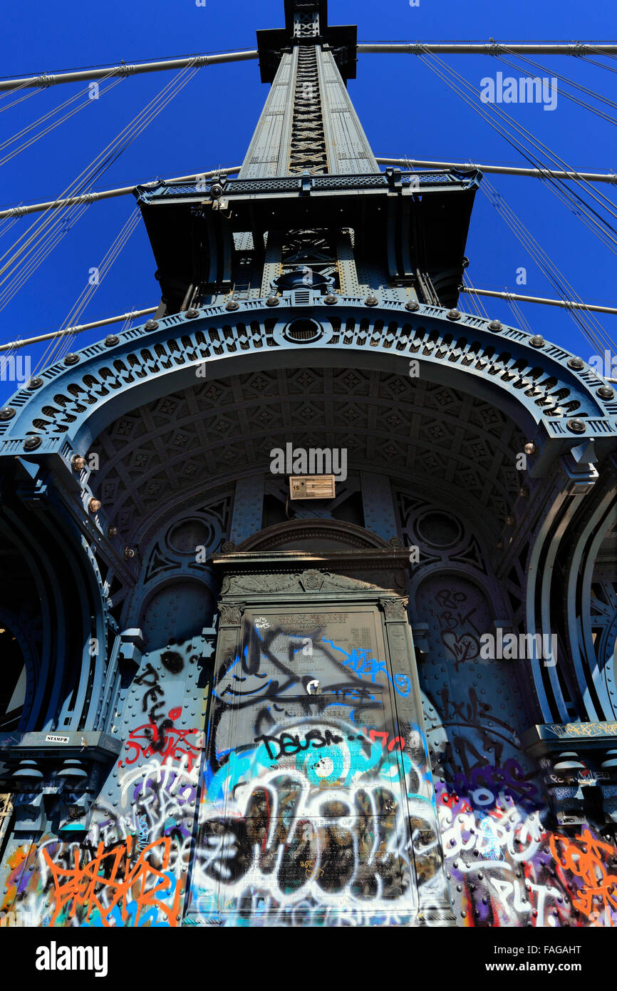 Grafitti sul ponte di Manhattan a New York City Foto Stock