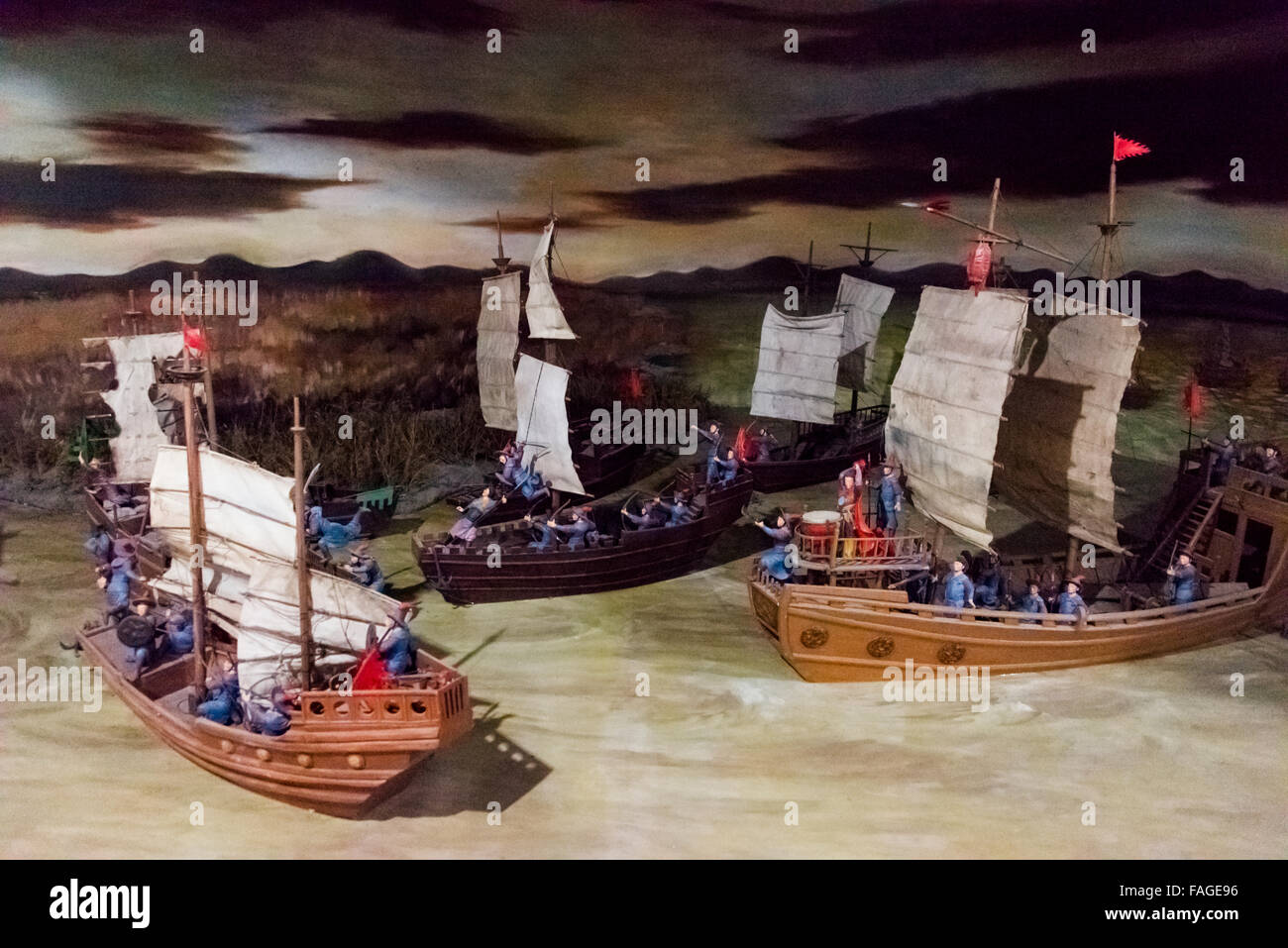 Modelli di vecchi giorni di imbarcazioni a vela, acqua Transport Museum, Huai an, provincia dello Jiangsu, Cina Foto Stock