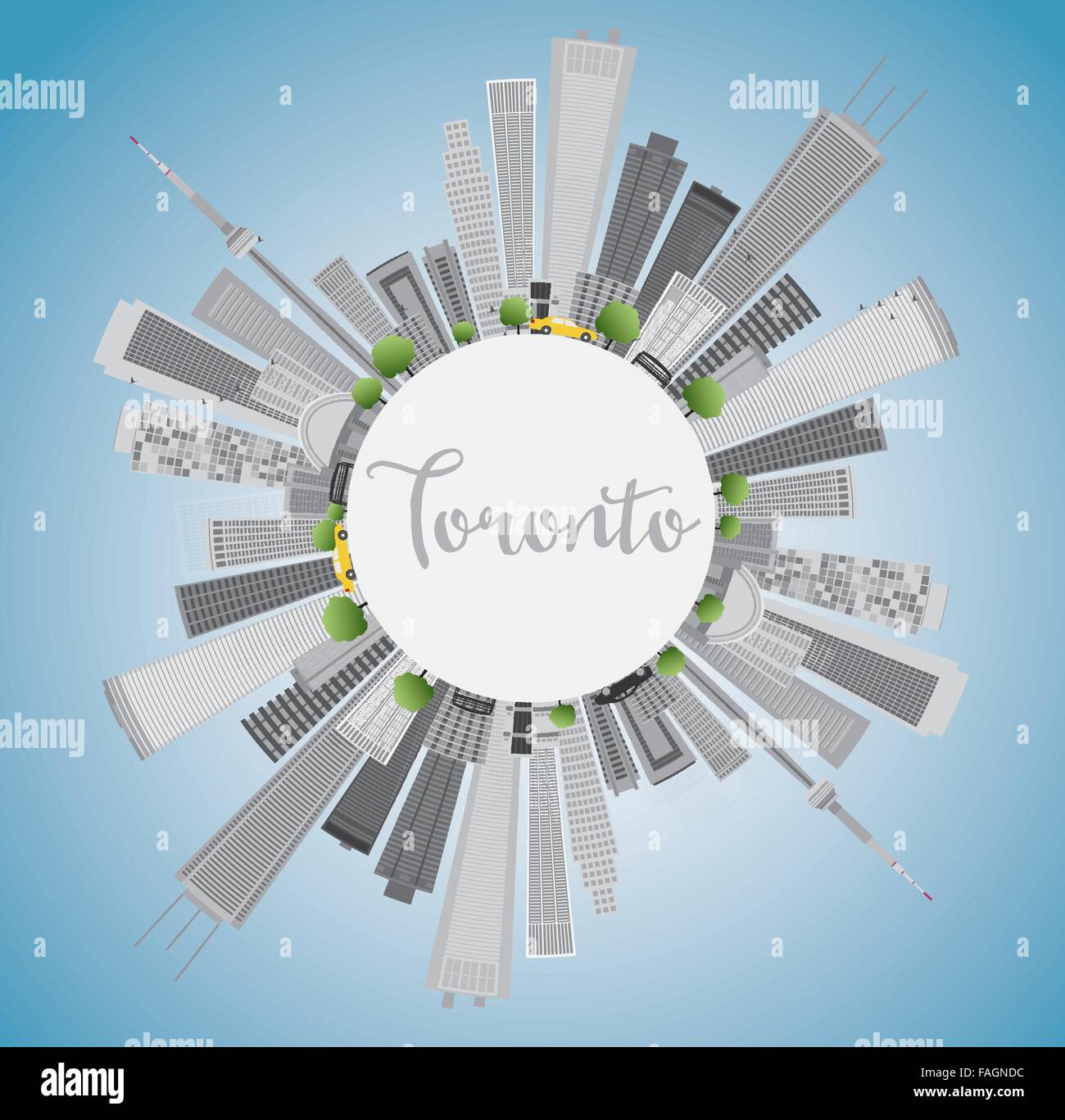 Toronto skyline con edifici grigi, blu cielo e spazio di copia. Illustrazione Vettoriale. Viaggi di affari e turismo concept Illustrazione Vettoriale