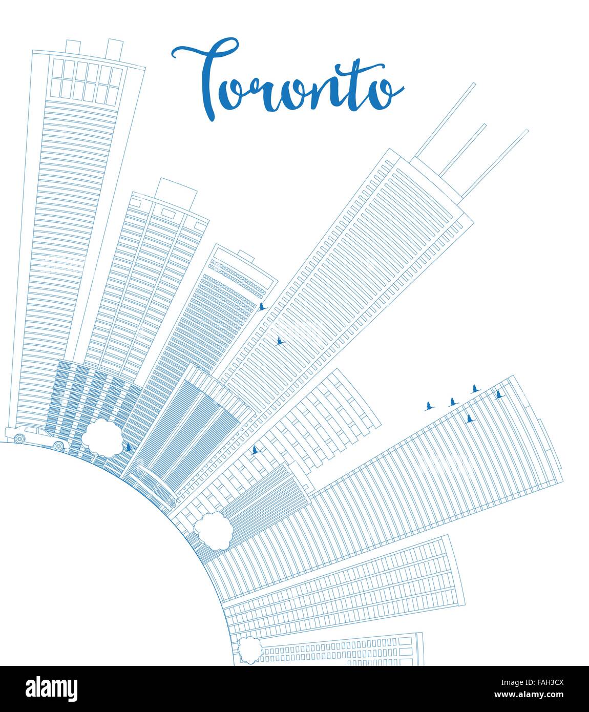 Profilo dello skyline di Toronto con edifici blu e copia di spazio. Illustrazione Vettoriale. Viaggi di affari e turismo concept Illustrazione Vettoriale