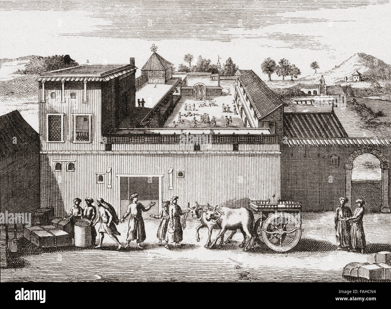 Il trading post stabilito dalla British East India Company in Surat, India, c.1680. Foto Stock