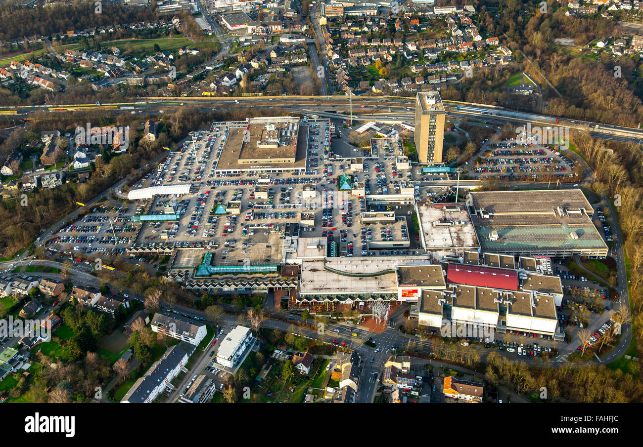 Vista aerea, RheinRuhrZentrum, Rhein-Ruhr-Zentrum sulla A40, il centro shopping in città confine tra Essen e Mülheim Foto Stock