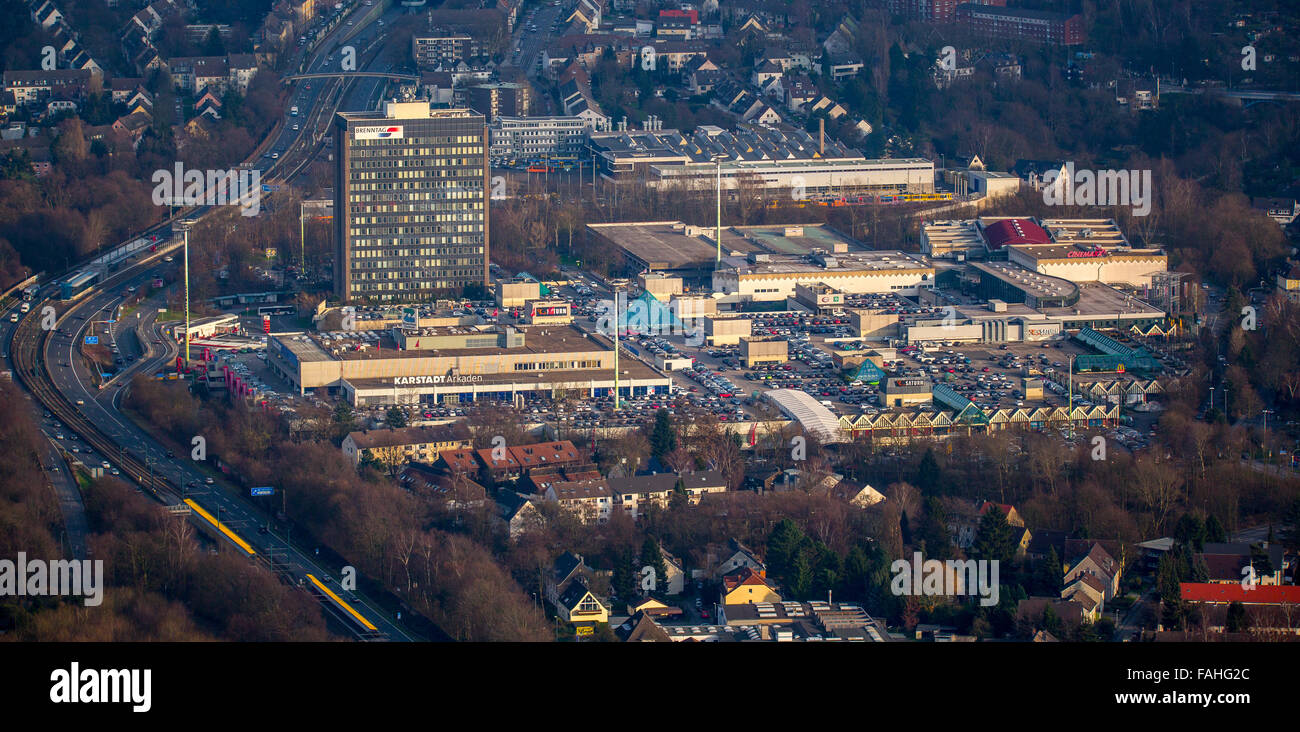 Vista aerea, RheinRuhrZentrum, Rhein-Ruhr-Zentrum sulla A40, il centro shopping in città confine tra Essen e Mülheim Foto Stock