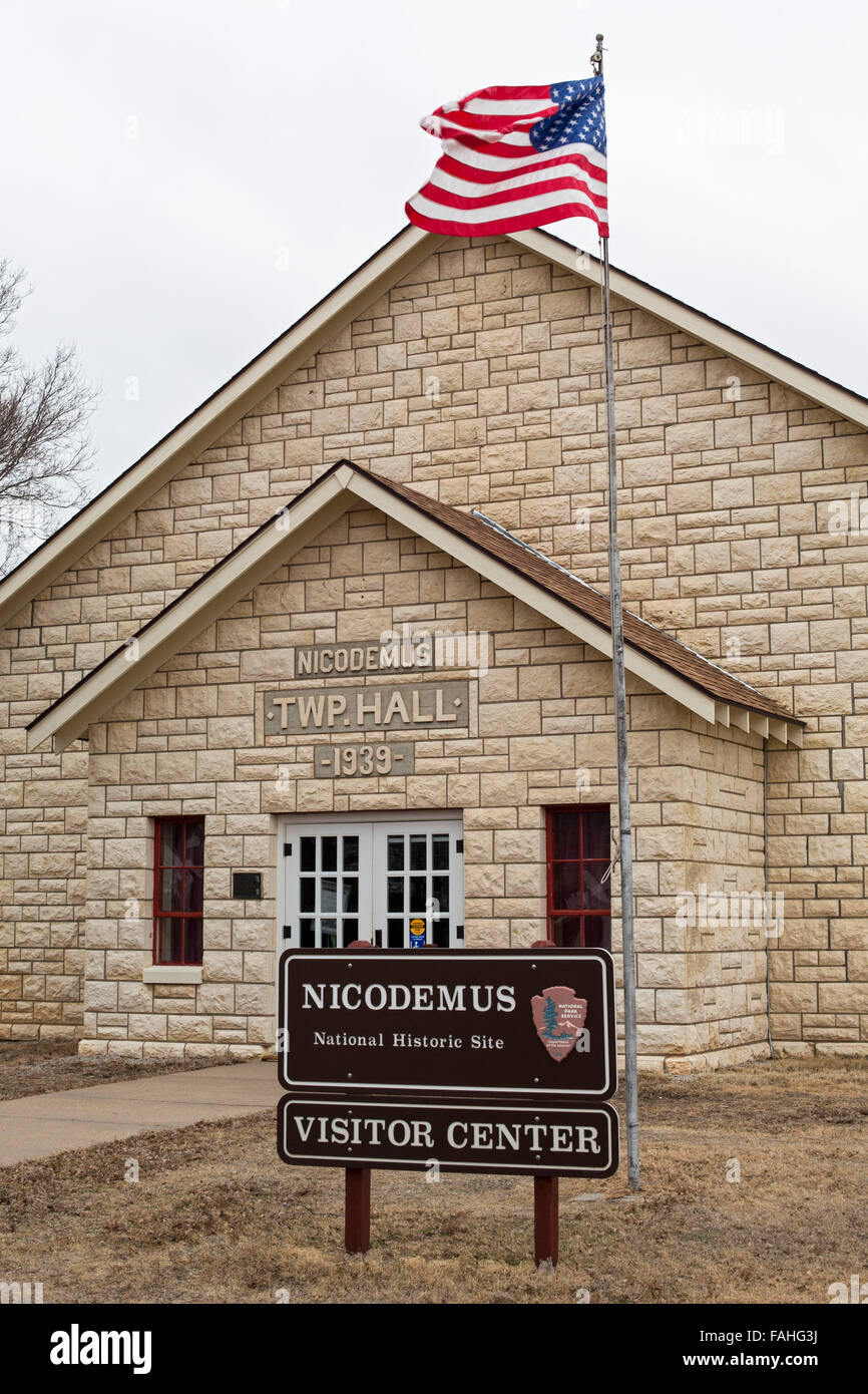Nicodemo, Kansas - township hall a Nicodemo National Historic Site. Foto Stock