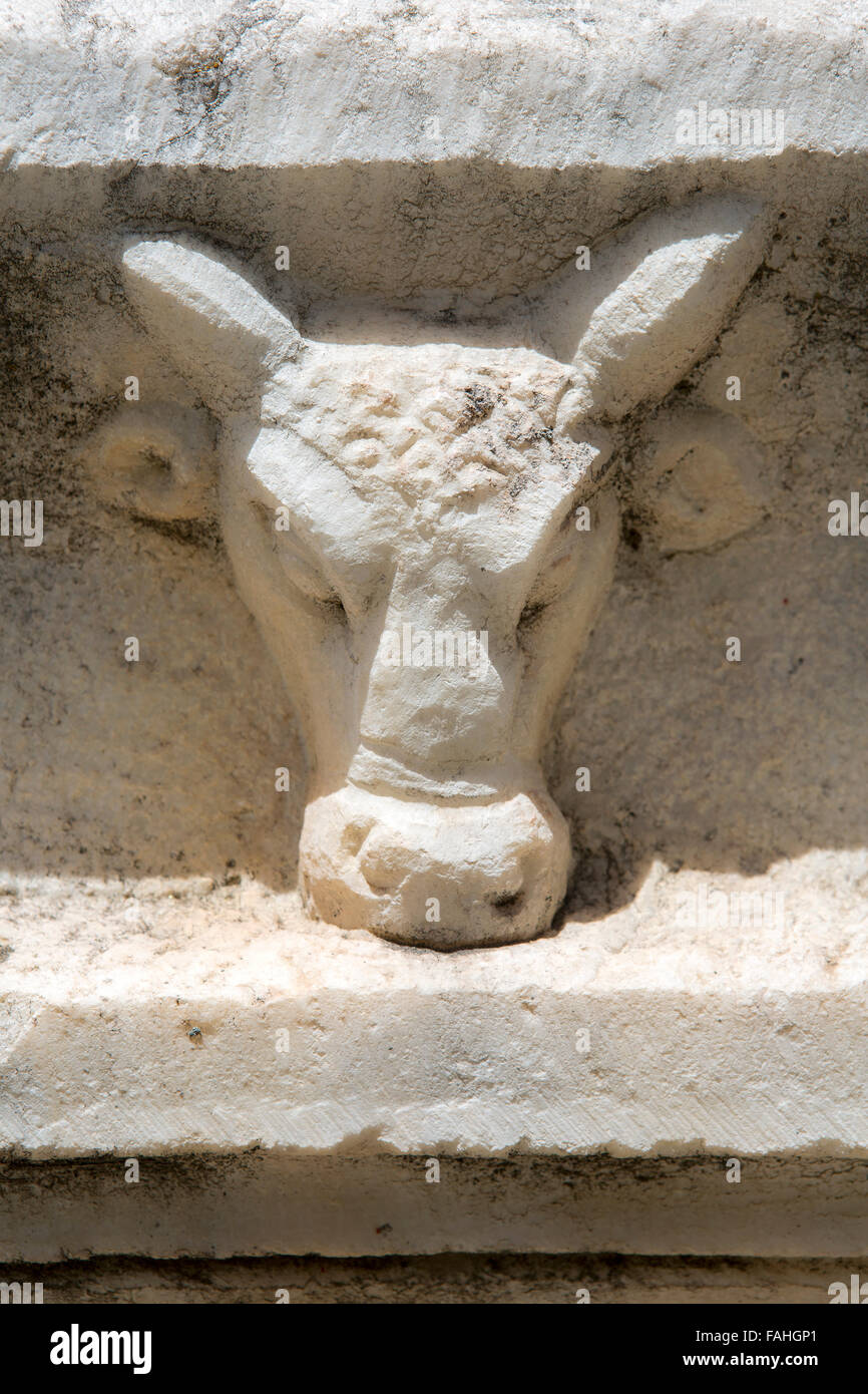 Rilievo particolare di una tomba in Aphrodisias, Aydin, Turchia Foto Stock