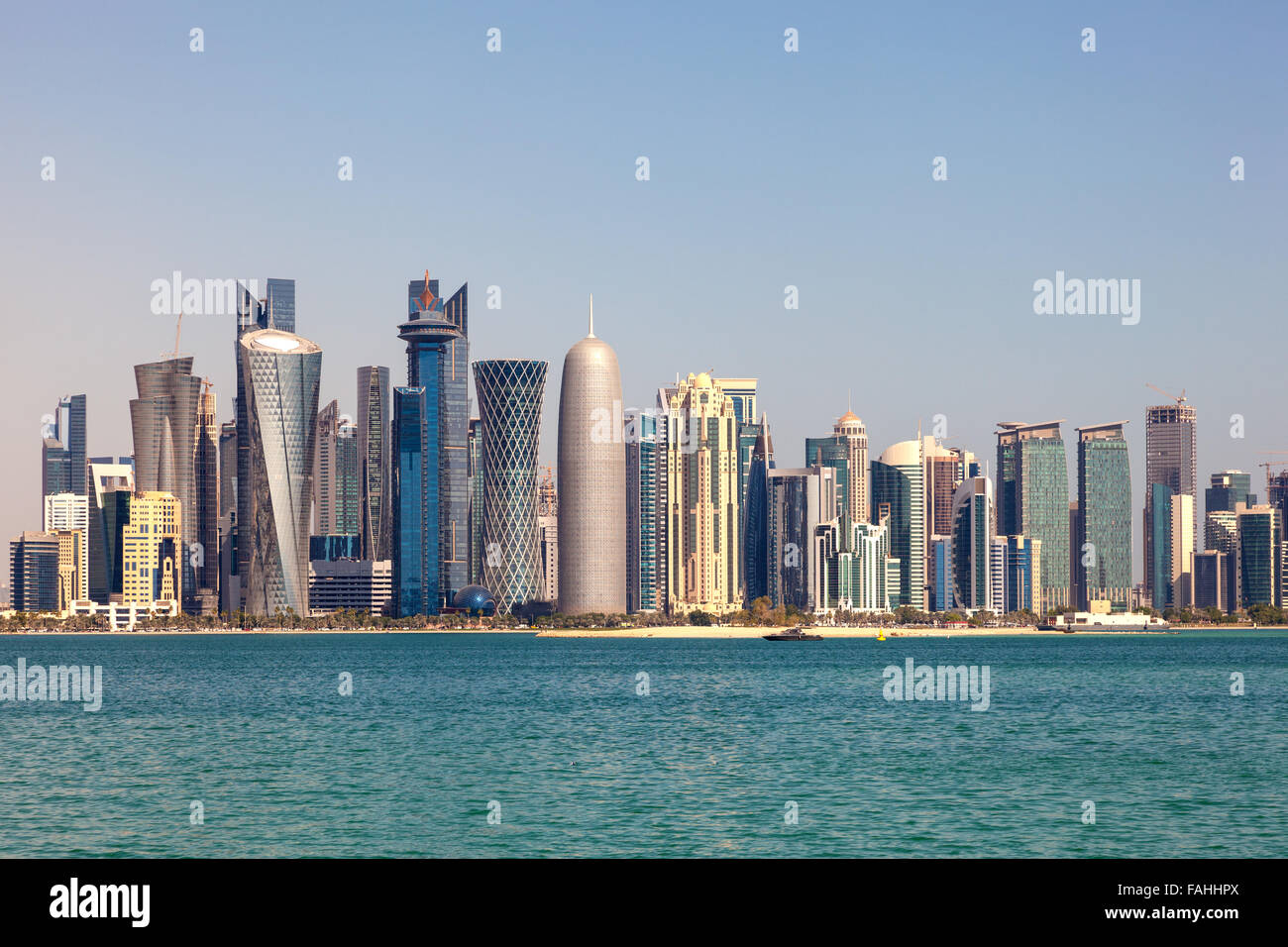 Doha skyline della città, in Qatar Foto Stock