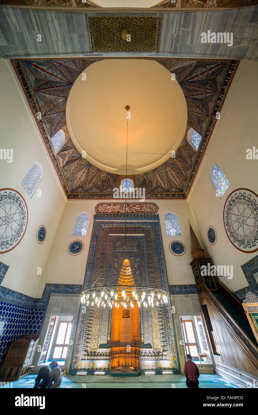 Bursa, Turchia - aprile, 28 2015: vista interna dalla Moschea Verde su aprile, 28 2015. La Moschea Verde (Trukish: Yesil Cami) è uno Foto Stock