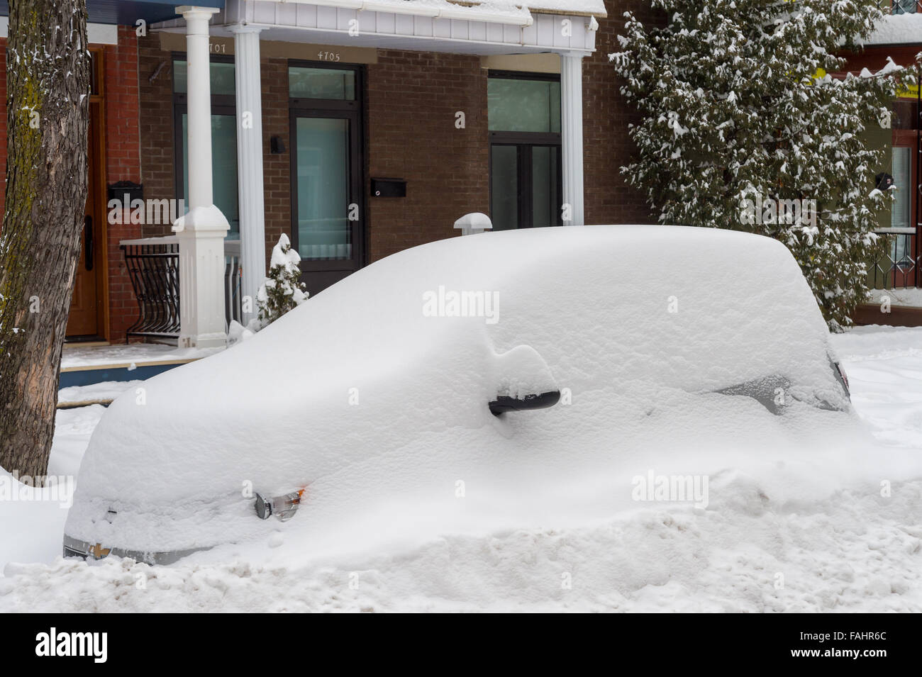 Montreal, Canada - 30 dicembre 2015. Auto coperti di neve dopo la prima tempesta di neve della stagione. Credito: Marc Bruxelle/Alamy Live News Foto Stock