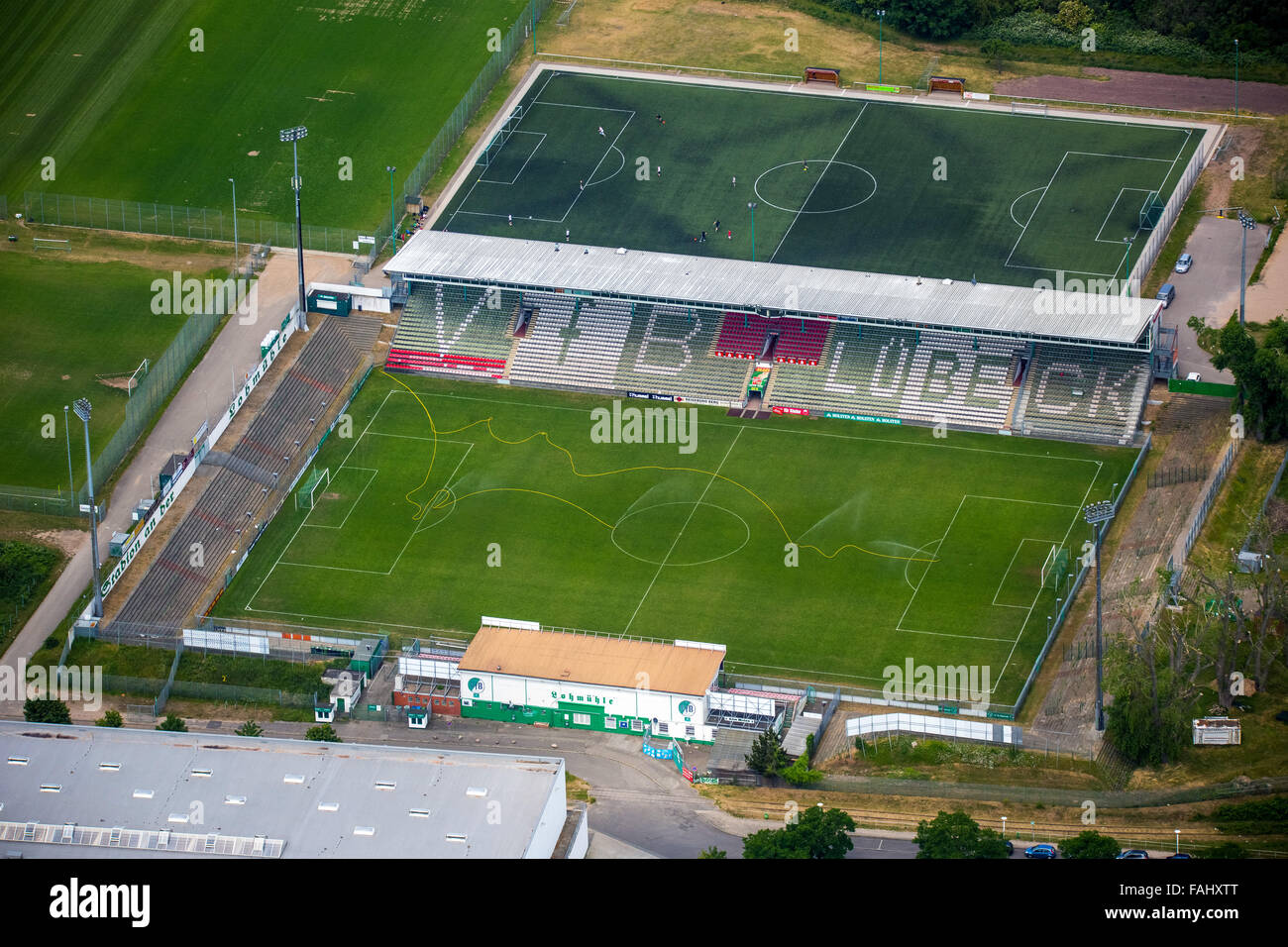 Vista aerea, Lohmühle Stadium, VfB Lübeck football club, 2.Bundesliga, Lohmühle Stadium, lo stadio di calcio, Lubecca, Lubecca Bay, Foto Stock