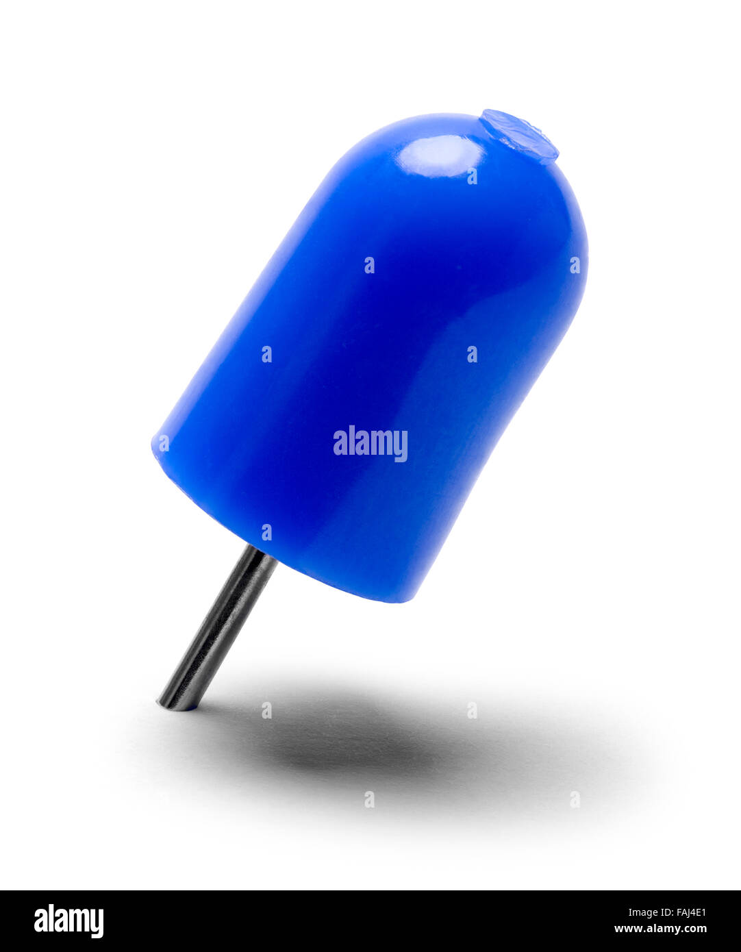 Puntina blu Pin isolato su uno sfondo bianco. Foto Stock