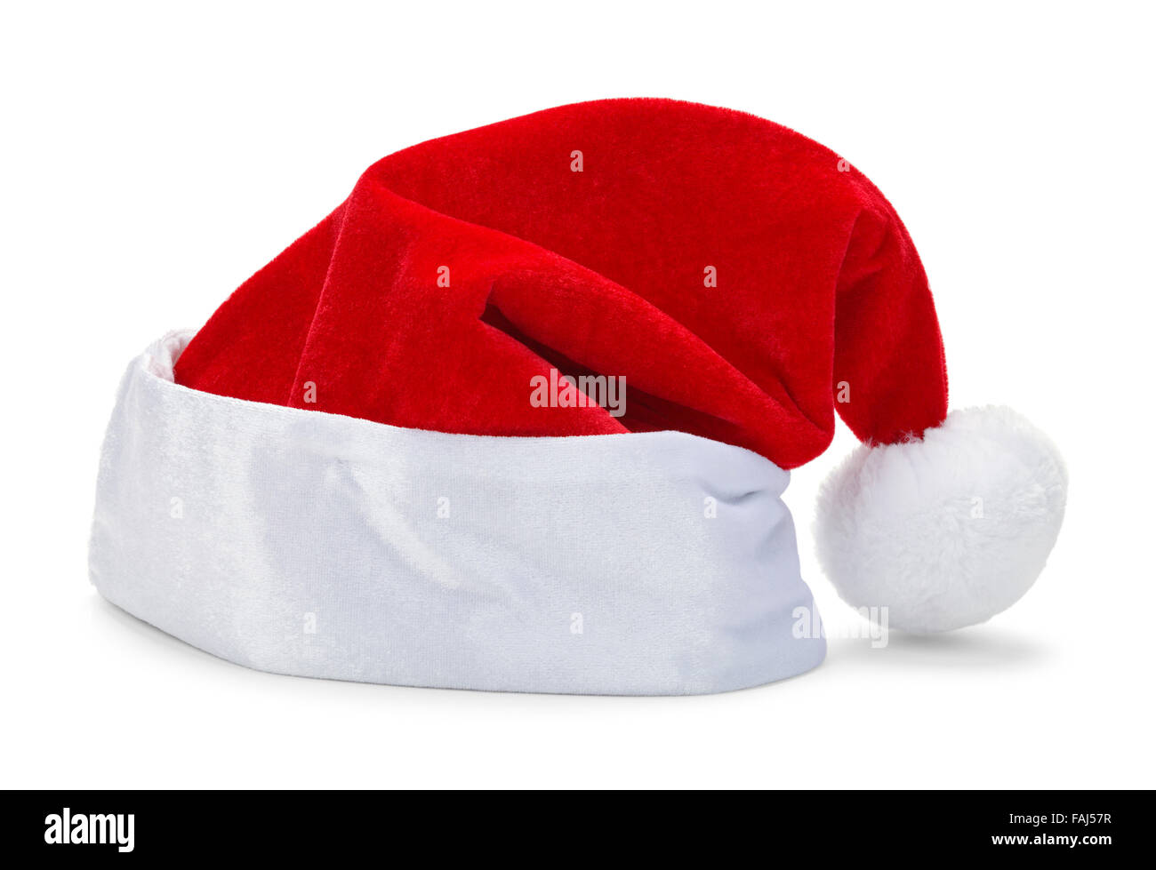 Red Christmas Santa Hat isolati su sfondo bianco. Foto Stock