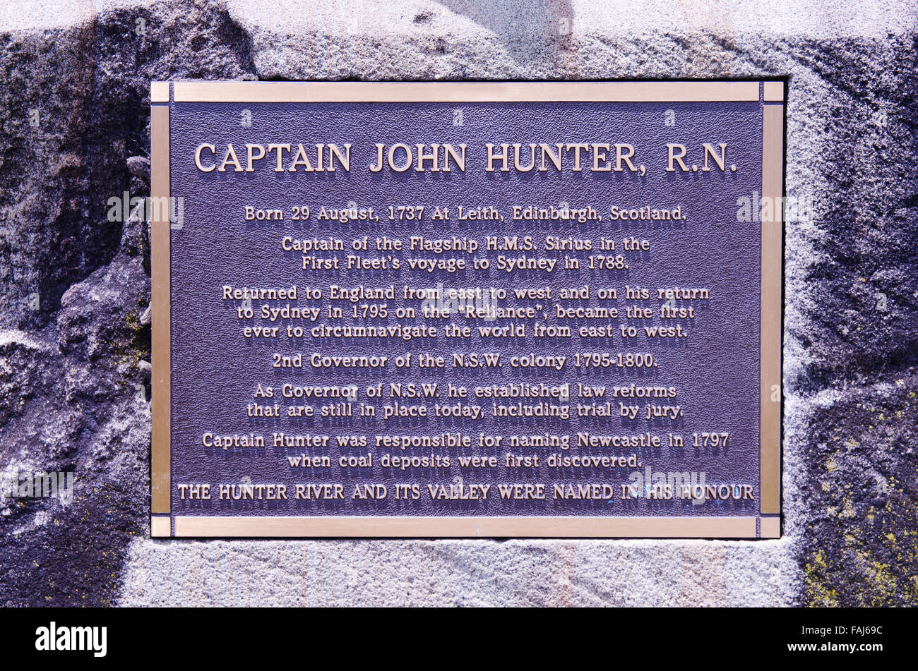 Il capitano John Hunter una lapide commemorativa nella Hunter Valley Town di Scone Australia Foto Stock