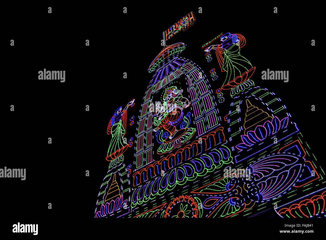 Decorazione di illuminazione, Ganesh festival di Pune, India Foto Stock