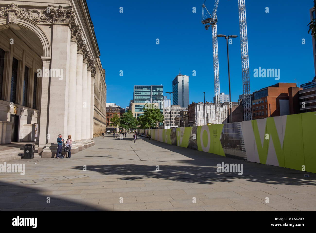 Grandi lavori di costruzione presso il St Peters Square e Mosley Street, Manchester, Regno Unito. Foto Stock