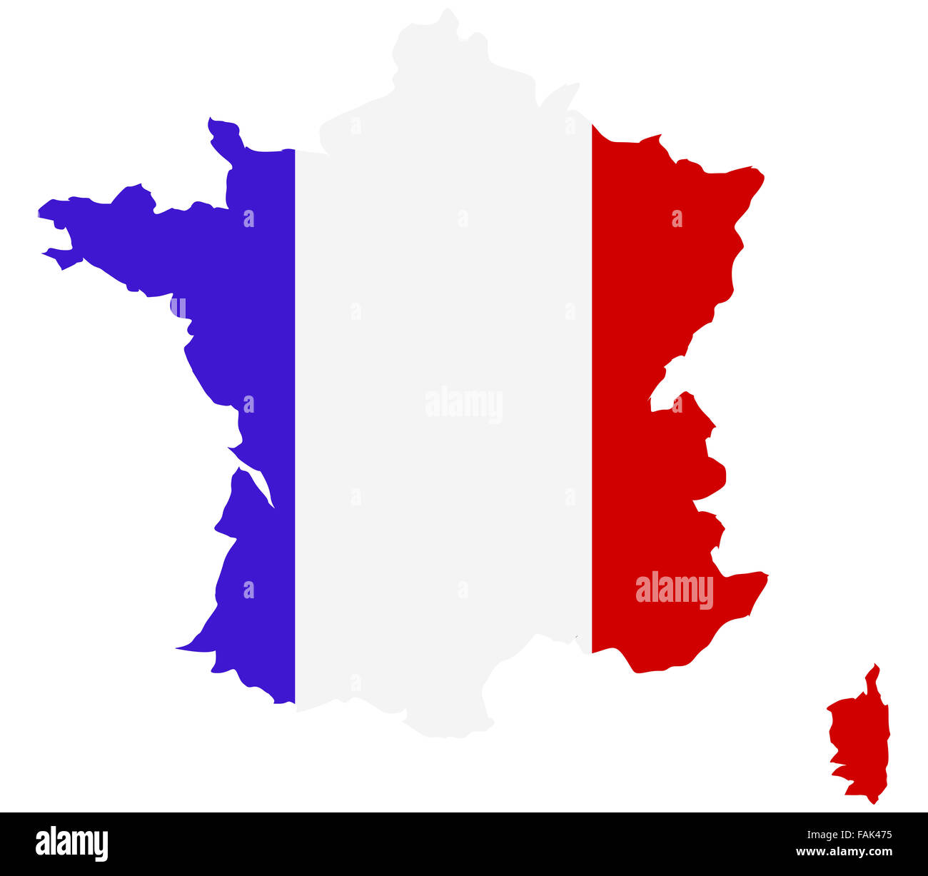 Mappa Francia su sfondo bianco Foto Stock