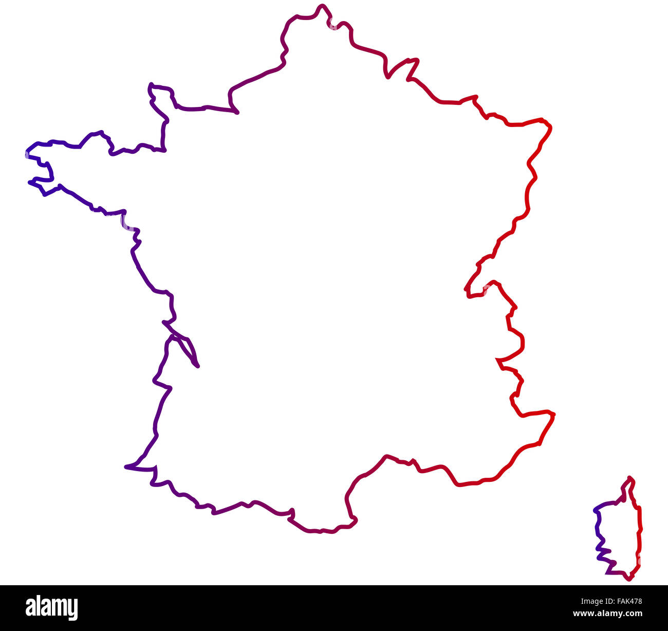 Mappa Francia su sfondo bianco Foto Stock