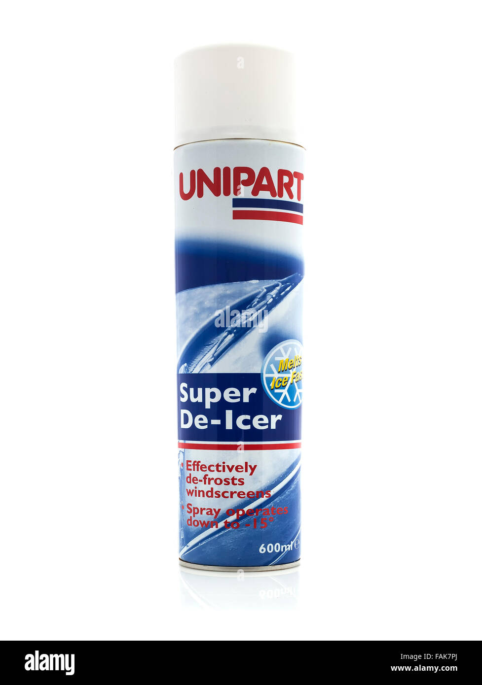 Unipart 600 ml di de-icing aerosol su sfondo bianco Foto Stock