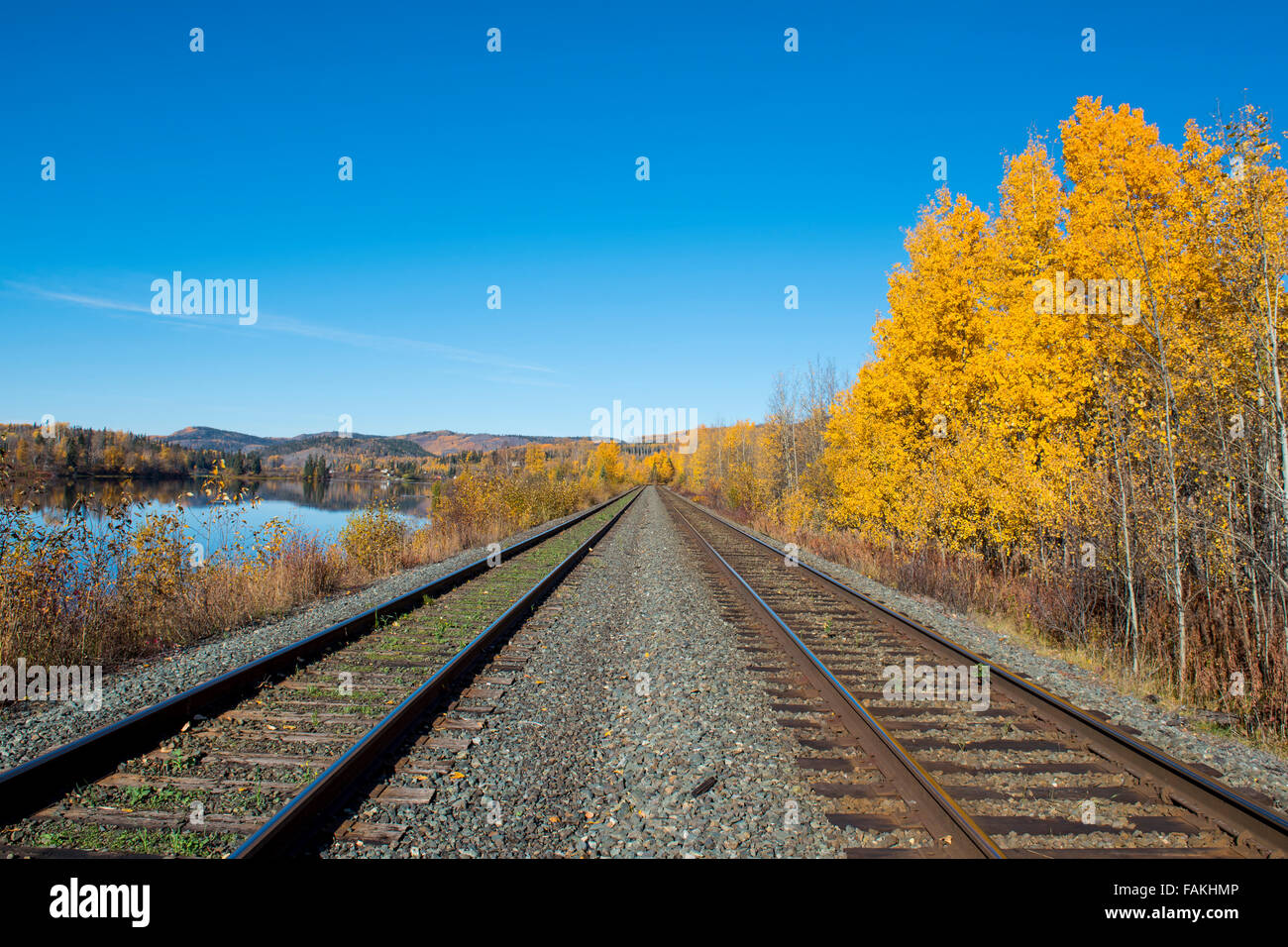 I binari ferroviari che corre attraverso le montagne della Columbia britannica in Canada Foto Stock