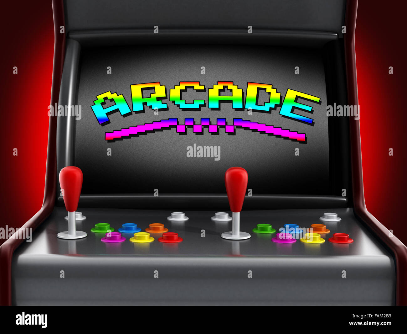 Vintage macchina arcade con joystick e pulsanti per due persone. Foto Stock