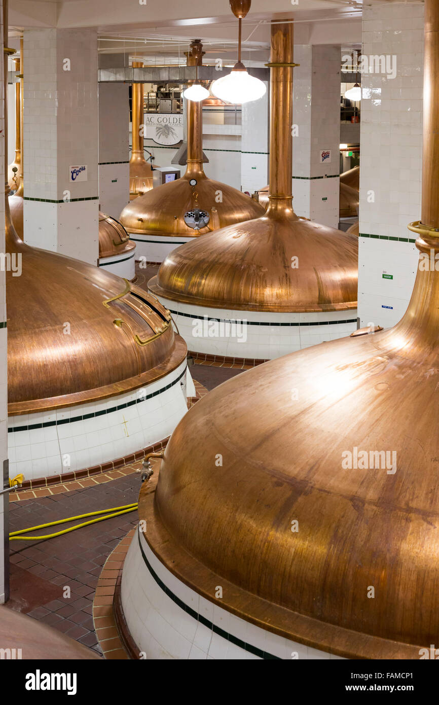 Golden, Colorado - Brew bollitori a Coors Brewery. Foto Stock