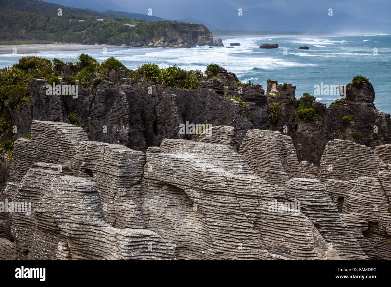 Pancake rocce vicino Punakaiki Foto Stock