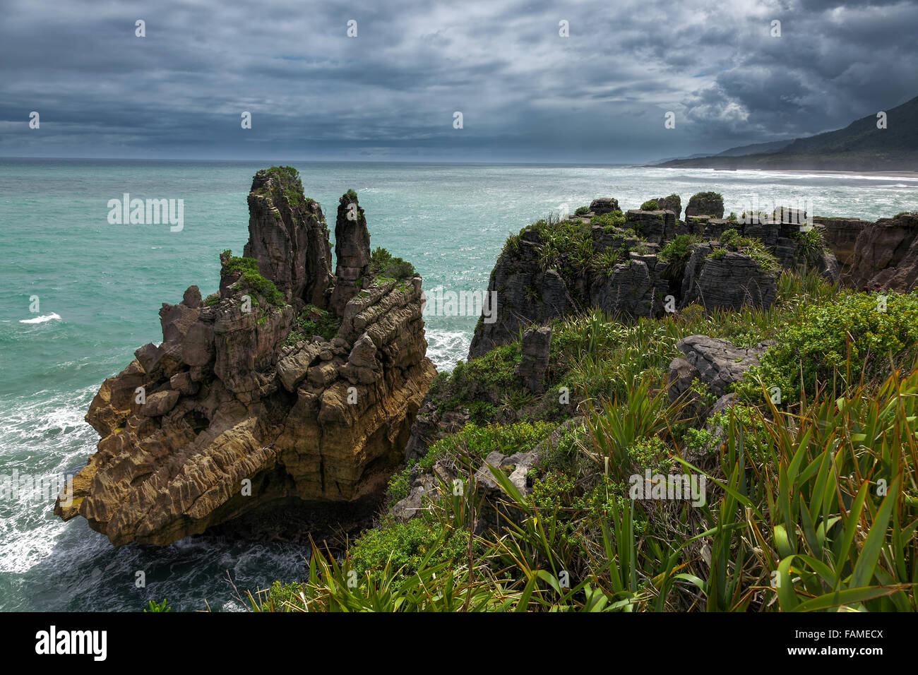 Pancake rocce vicino Punakaiki Foto Stock