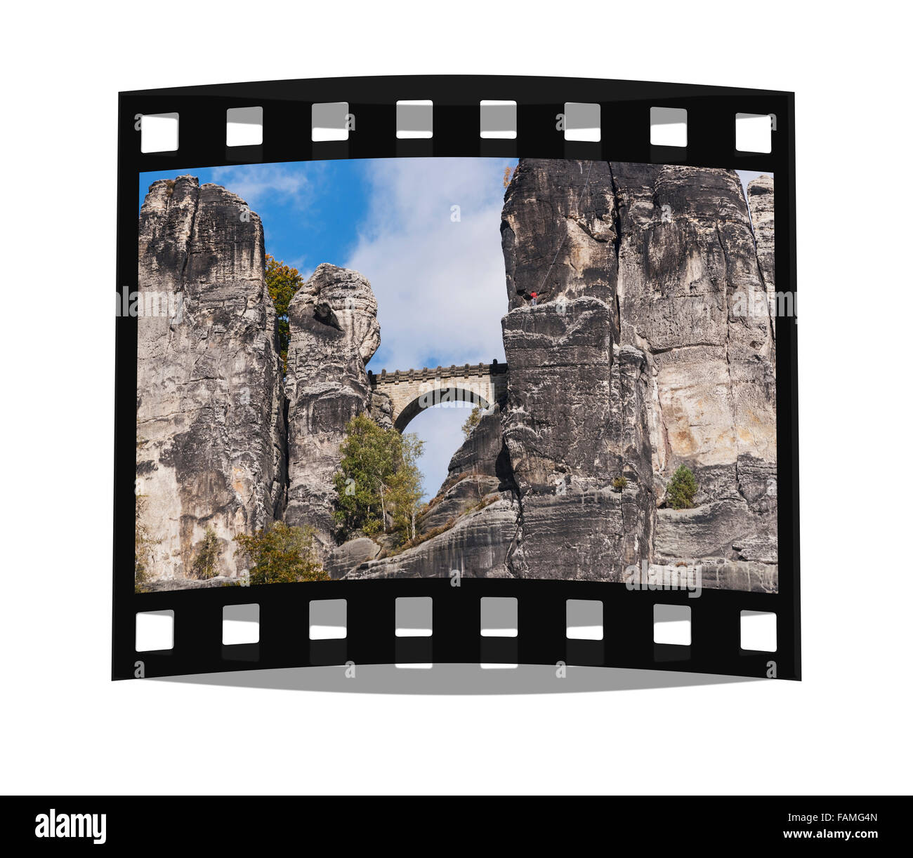 Vista la formazione di roccia Bastei (Bastion), Svizzera Sassone, Elba montagne di arenaria, Sassonia, Germania, Europa Foto Stock