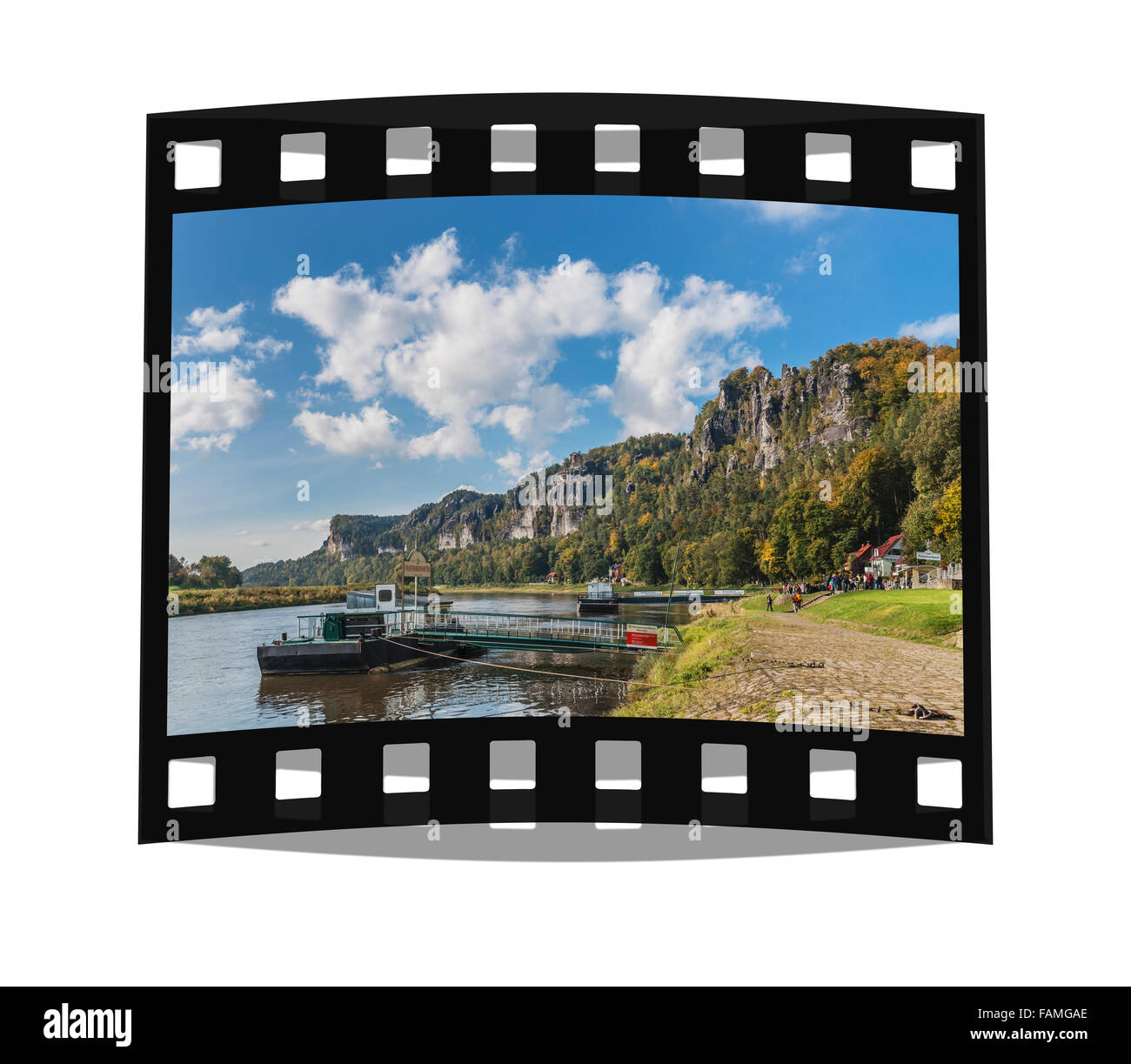 Pontile sul fiume Elba, health resort Rathen (Rathen inferiore), Parco Nazionale Svizzera Sassone, in Sassonia, Germania, Europa Foto Stock