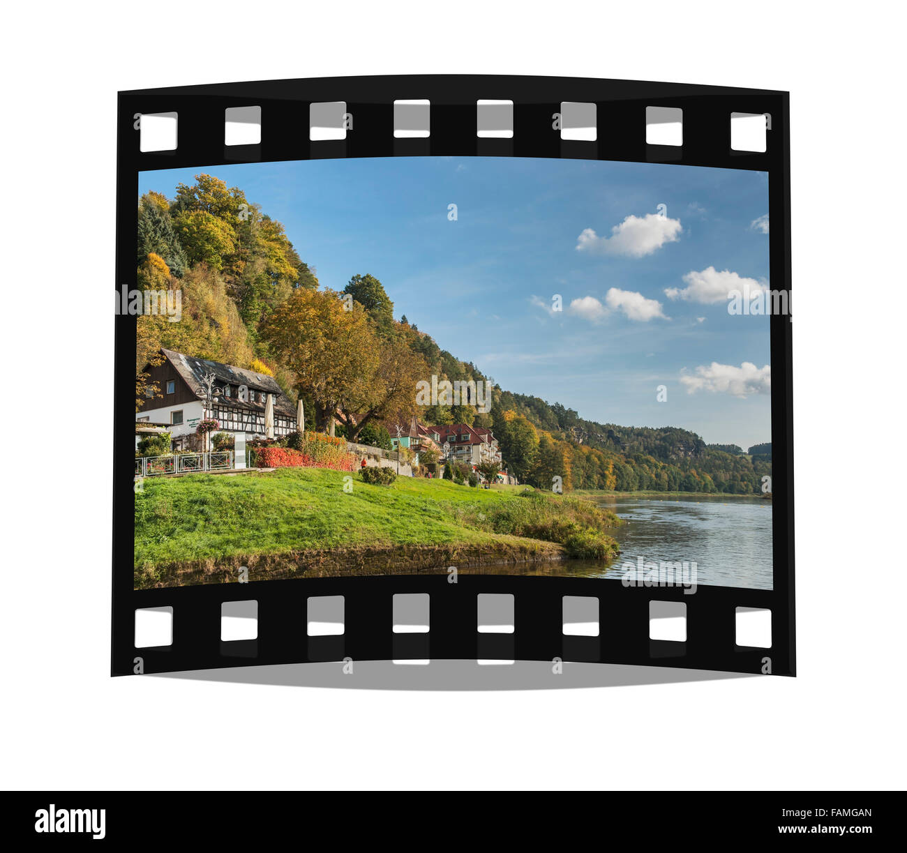 Resort per la salute (Rathen Rathen inferiore) sul fiume Elba, parco nazionale Svizzera Sassone, in Sassonia, Germania, Europa Foto Stock