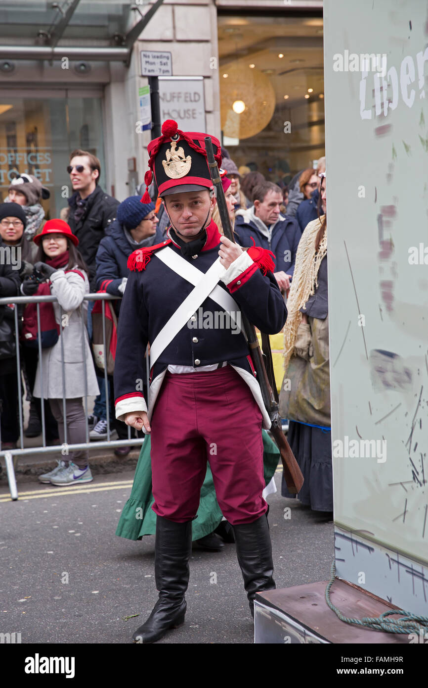 Londra, Regno Unito. Il 1 di gennaio 2016. Costume francese a Londra il giorno di Capodanno Parade 2016 Credit: Keith Larby/Alamy Live News Foto Stock