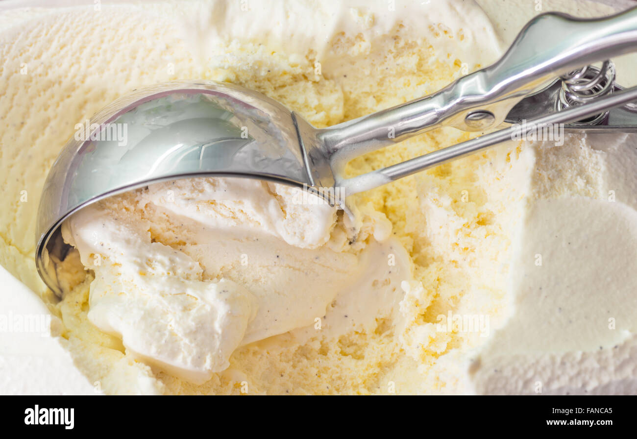 Gelato alla vaniglia scoop di porzionamento sfera fare dessert dessert Sweet sweet basse calorie, Eisportionieren, fanno di ghiaccio, forme, forma, Foto Stock