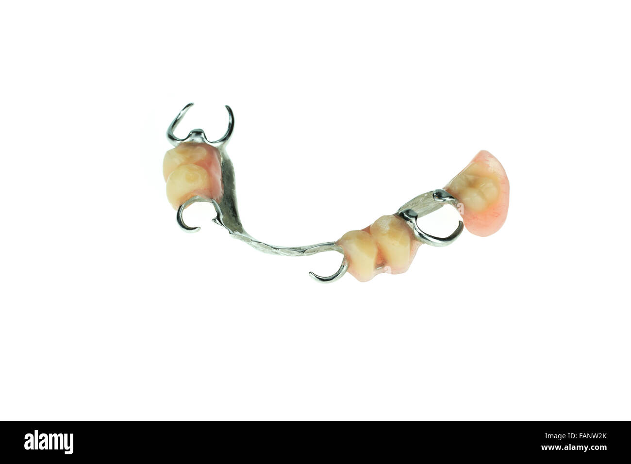 Parziale rimovibile di dentiera per denti inferiori isolati su sfondo bianco Foto Stock
