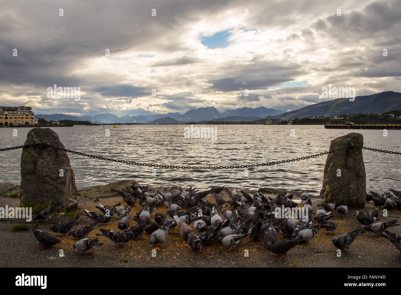 La mattina presto in Ålesund, Norvegia Foto Stock
