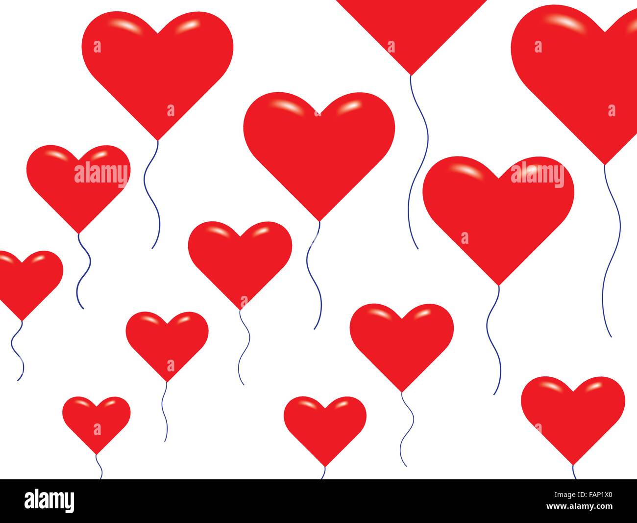 Palloncini in forma di cuore rosso su sfondo bianco Illustrazione Vettoriale