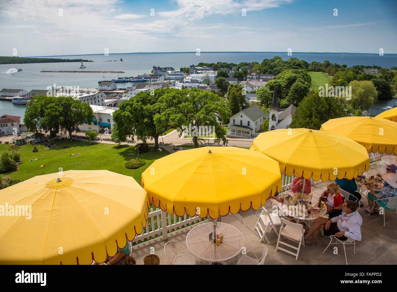 Cafe nello storico Fort Mackinac su l'isola di Mackinac Island in Michigan Foto Stock