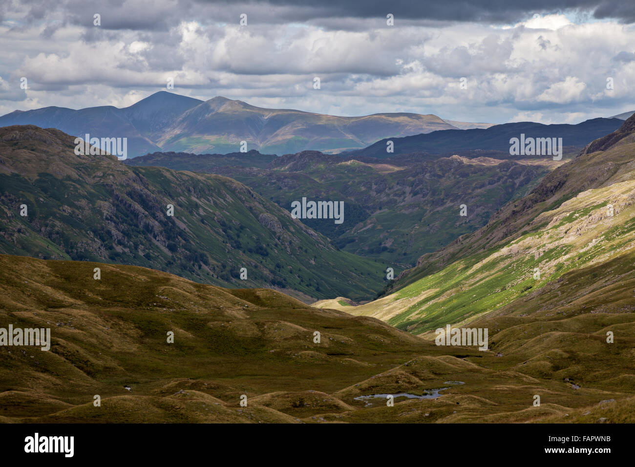 La vista verso nord in direzione di Langstrath nel Lake District inglese Foto Stock