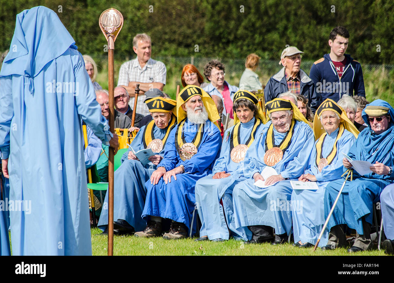 L annuale Cornish Gorsedh cerimonia tenutasi in Cornovaglia, England, Regno Unito, premiato il Bardships per i servizi per la cultura della Cornovaglia. Foto Stock