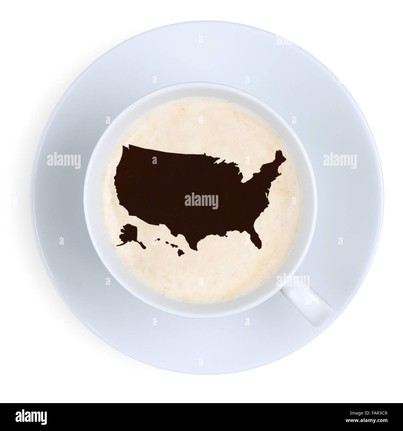 Pausa caffè in USA, Stati Uniti d'America map tazza isolata su uno sfondo bianco Foto Stock