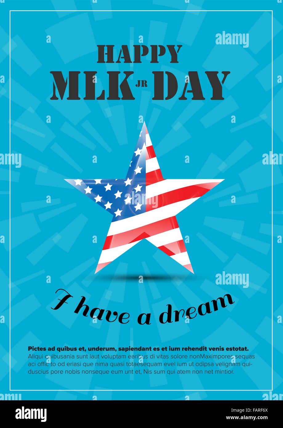 Felice di vettore Martin Luther King day poster con la bandiera degli Stati Uniti Illustrazione Vettoriale