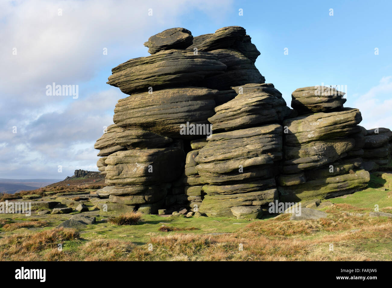 La ruota di pietre e White Tor, Derwent Edge, Derwent Moor, Derbyshire, England, Regno Unito Foto Stock
