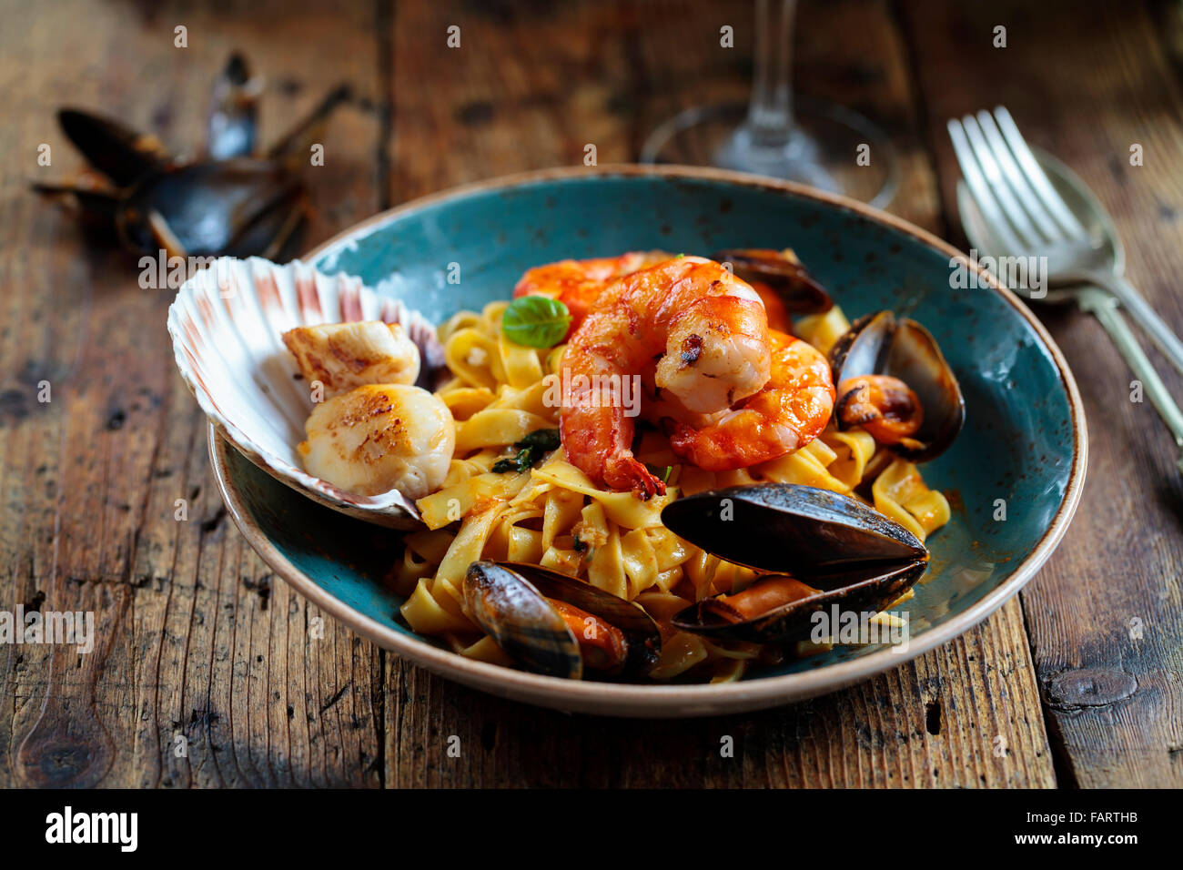 Frutti di mare linguine Foto Stock