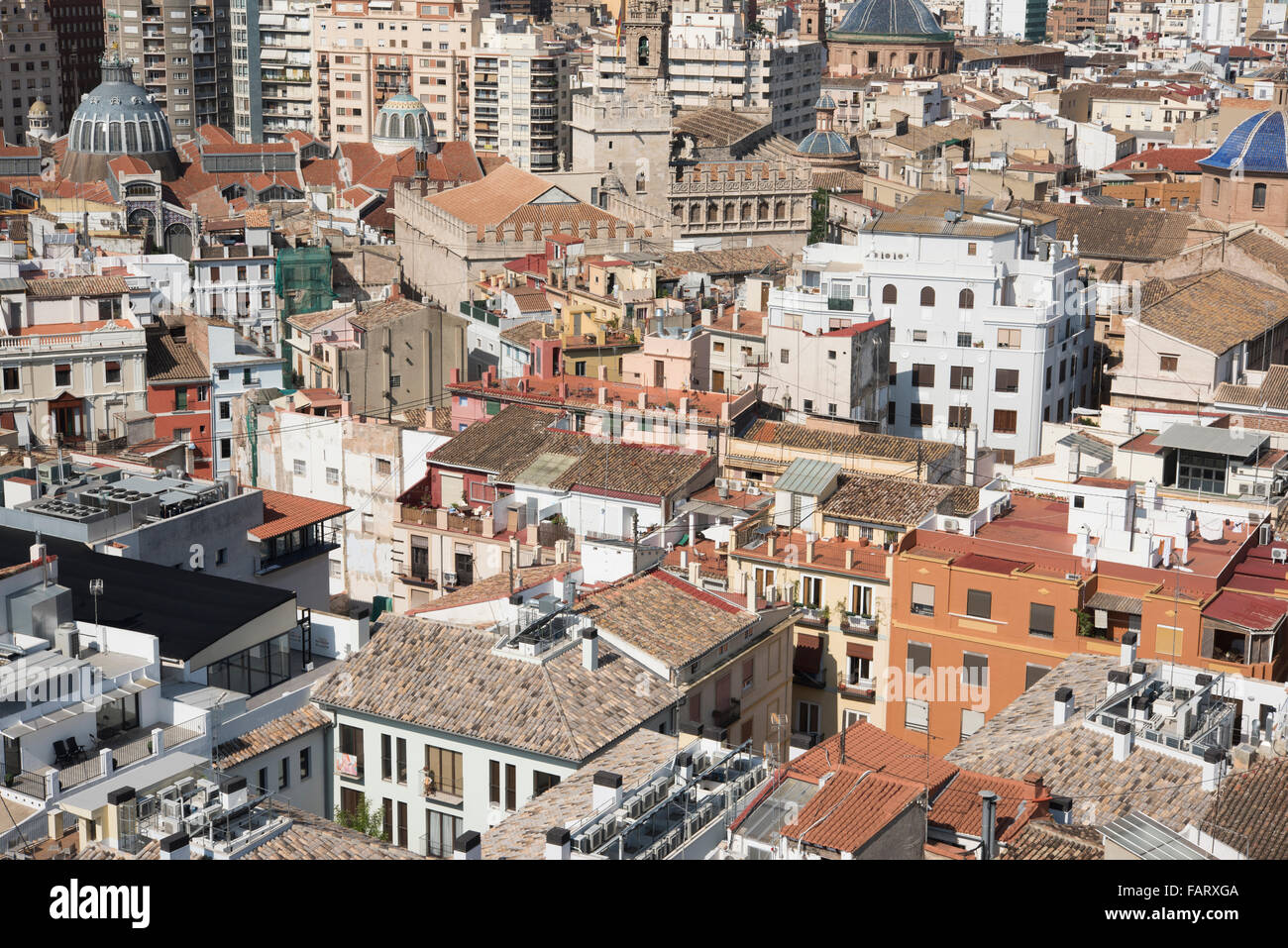 Vista del centro della città da Catedral de Valencia, Valencia, Spagna. Foto Stock