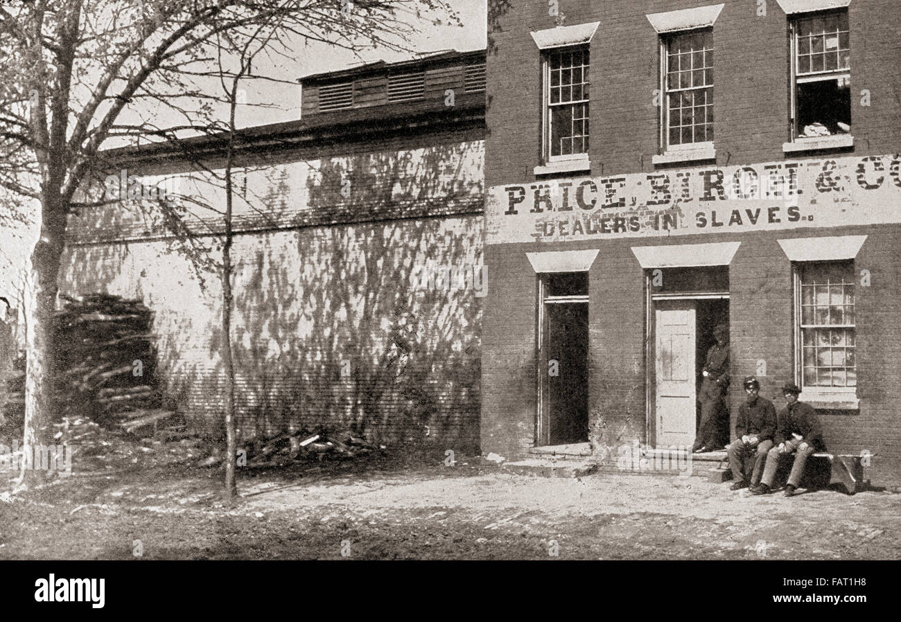 Union Army guardia al prezzo, Birch & Co. I concessionari in schiavi di Alexandria, Virginia, Stati Uniti d'America, circa 1865. Foto Stock