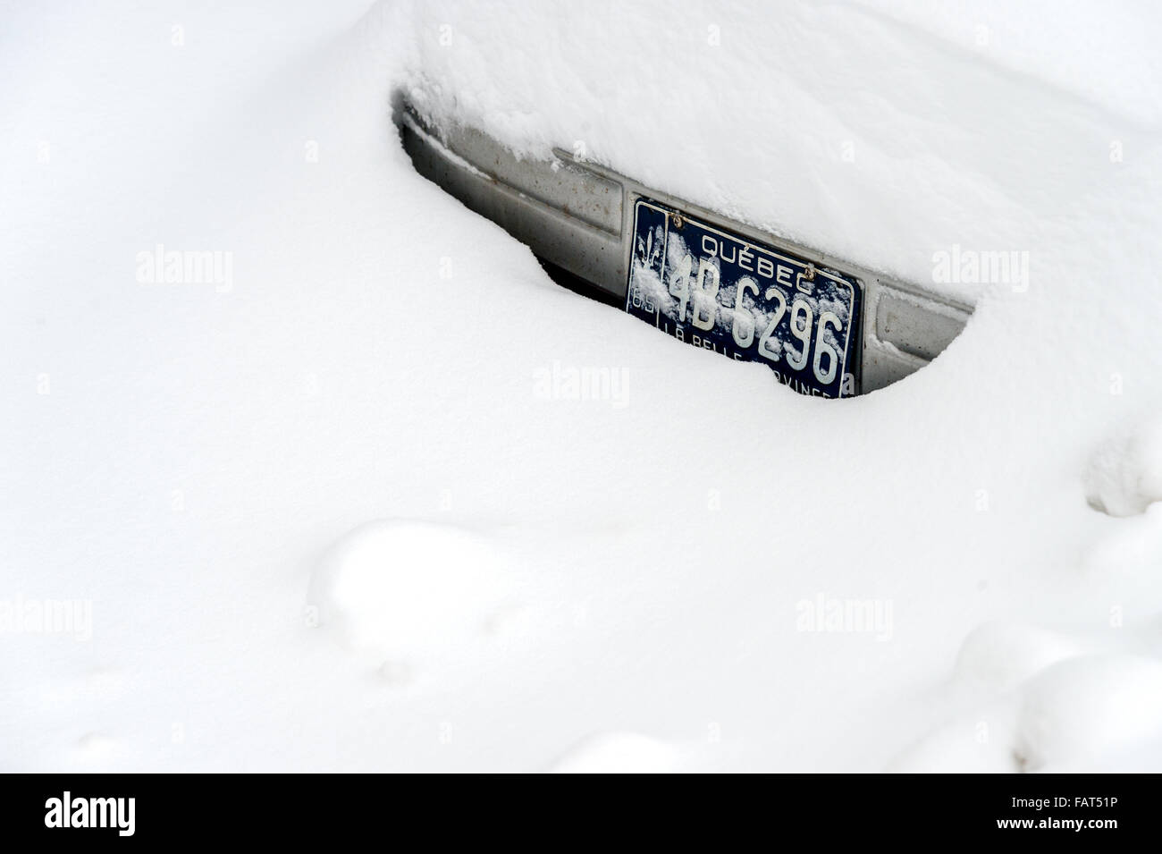 Quebec auto targa con neve nella stagione invernale Foto Stock