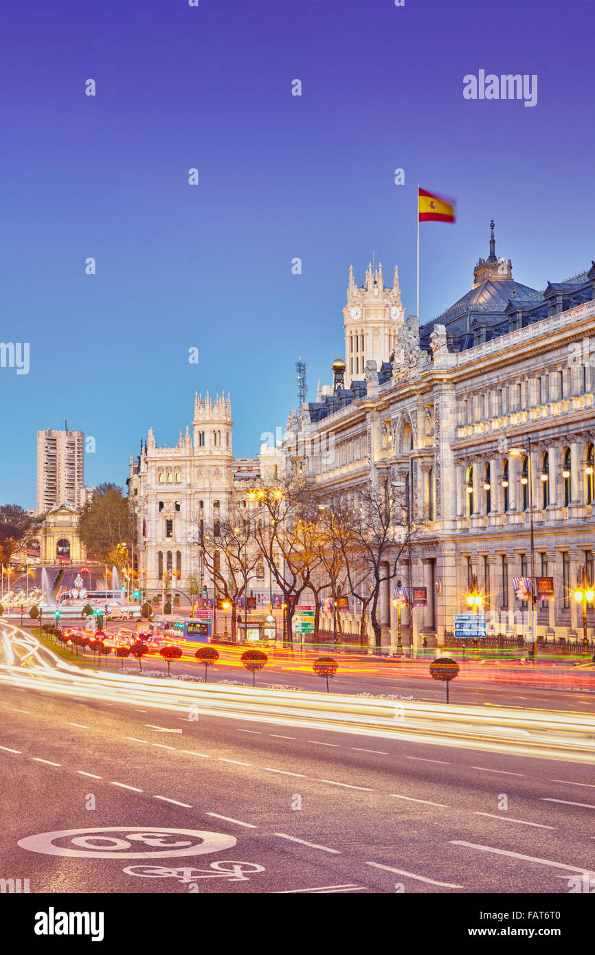 Banca di Spagna facciata e il Municipio in piazza Cibeles. Madrid. Spagna Foto Stock