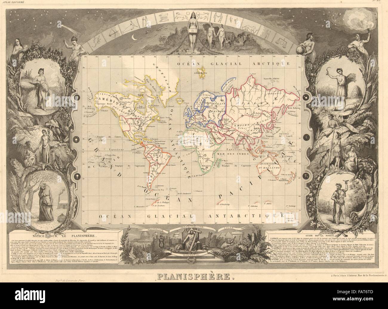 Planisfero. Mondo. Antiquariato decorativi mappa/carte di Victor LEVASSEUR, 1852 Foto Stock